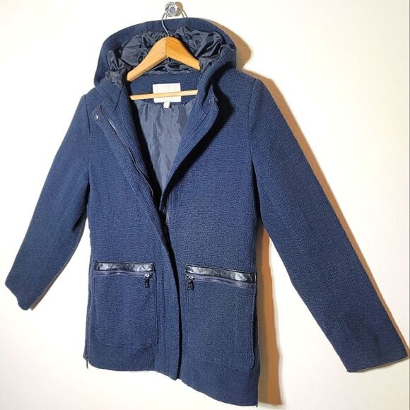 Banana Republic Textured Navy Hooded Zip Blazer Jacket - Picture 5 of 10